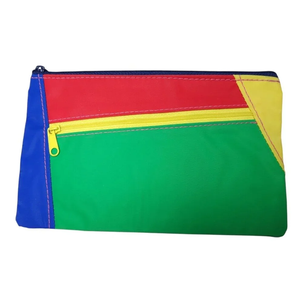 Vintage Old School Color Blocked Pencil Makeup Case Etc Kids Back To School
